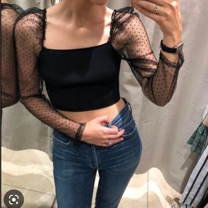 Zara crop top. Sheer dot sleeve. Size small. Black.